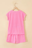 Mint Green V Neck Short Sleeve Top Drawstring Shorts 2pcs Set