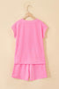 Mint Green V Neck Short Sleeve Top Drawstring Shorts 2pcs Set