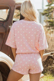 White Polka Dot Short Sleeve Loose Top Drawstring Shorts Set