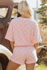 White Polka Dot Short Sleeve Loose Top Drawstring Shorts Set