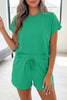 Sea Green Solid Color Loose Tee Drawstring Shorts 2pcs Outfit