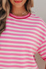 Pink Stripe Contrast Trim Short Sleeve Top Loose Shorts 2pcs Casual Outfit