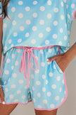 Pink Polka Dot Contrast Edge Casual Short Set