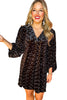 Black Textured V Neck Balloon Sleeve Velvet Mini Dress