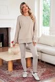 Black Solid Color Oversize Slit Sweatshirt Ribbed Leggings 2pcs Set
