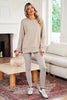 Black Solid Color Oversize Slit Sweatshirt Ribbed Leggings 2pcs Set