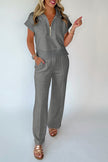 Light Grey Half Zip Polo Tee Casual Pant Set