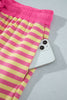 Yellow Stripe Colorblock Trim Crew Neck Loose Tee Drawstring Elastic Waist 2pcs Pant Set