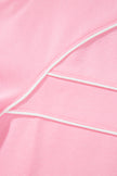 Pink Piping Trim Long Sporty Pullover Drawstring Elastic Waist Shorts Set
