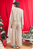 Gray Morn Varsity Striped Detail Cropped Pullover Wide Leg Pants 2pcs Outfit