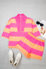 Pink Half Zipper Placket Bracelet Sleeve Top Casual Shorts Set