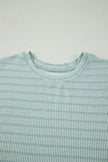 Rose Stripe Raised Rib Loose Tee Drawstring Elastic Waist 2pcs Short Set
