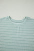 Rose Stripe Raised Rib Loose Tee Drawstring Elastic Waist 2pcs Short Set
