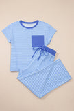 Rose Stripe Crew Neck Tee Drawstring Waist Cropped Pants Set