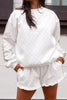 White Polka Dot Print Side Stripe Detail Casual Sweatshirt 2pcs Short Set