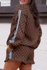 White Polka Dot Print Side Stripe Detail Casual Sweatshirt 2pcs Short Set