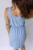 Sky Blue Mineral Wash Elastic Waist Tank Dress with Side Pockets