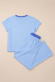 Rose Stripe Crew Neck Tee Drawstring Waist Cropped Pants Set