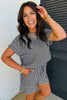 Brown Stripe Breathable Textured Knit Short 2pcs Set