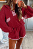 Navy Blue Colorblock Patchwork Half Button Pullover and Shorts Outfit