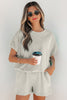 Green Solid Color Puffy Loose Top Drawstring Shorts 2pcs Outfit
