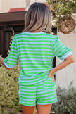 Pink Stripe Puff Short Sleeve T Shirt Matching Shorts Set
