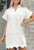 Rose Red Solid Color Eyelet Embroidered T Shirt Mini Dress