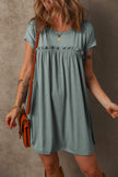 Mist Green Frilled Seam Round Neck T Shirt Dress