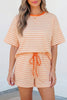 Yellow Stripe Contrast Neck Loose Tee and Drawstring Shorts Set