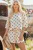 White Polka Dot Short Sleeve Loose Top Drawstring Shorts Set