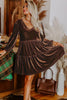 Chicory Coffee Solid Color Velvet V Neck Long Sleeve Tiered Mini Dress