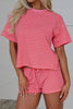 Rose Stripe Side Split Knit Tee Drawstring Shorts Set