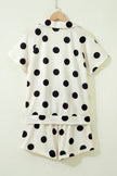 Pink Polka Dot Print V Neck Tee Short Set