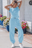 Beau Blue Solid Color Cropped Tank Top and Jogger Pants Set