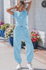 Beau Blue Solid Color Cropped Tank Top and Jogger Pants Set