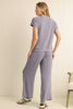 Bright Pink Solid Corded Short Sleeve T Shirt and Wide Leg Pants Set