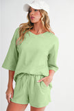 Bonbon Loose V Neck Tee and Drawstring Shorts Set