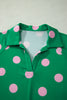 Pink Polka Dot Print V Neck Tee Short Set