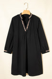 Black Contrast Trim V Neck Bracelet Sleeve Shift Mini Dress