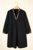 Black Contrast Trim V Neck Bracelet Sleeve Shift Mini Dress