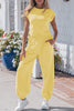 Beau Blue Solid Color Cropped Tank Top and Jogger Pants Set