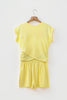 Yellow Cream Solid Short Sleeve Elastic Waist Pocket Casual Two Piece Short Set