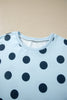 Pink Polka Dot Print Loose Tee Drawstring Elastic Waist Short Set