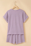 Brown Stripe Breathable Textured Knit Short 2pcs Set