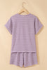 Brown Stripe Breathable Textured Knit Short 2pcs Set