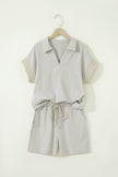 Sky Blue Striped Dolman Sleeve Pullover and Drawstring Shorts Set