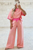 Yellow Stripe Colorblock Trim Crew Neck Loose Tee Drawstring Elastic Waist 2pcs Pant Set