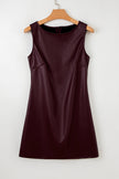 Black Faux Leather Sleeveless Round Neck Mini Dress