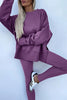 Black Solid Color Oversize Slit Sweatshirt Ribbed Leggings 2pcs Set