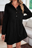 Black Corduroy Half Button Collared Long Sleeve Mini Dress